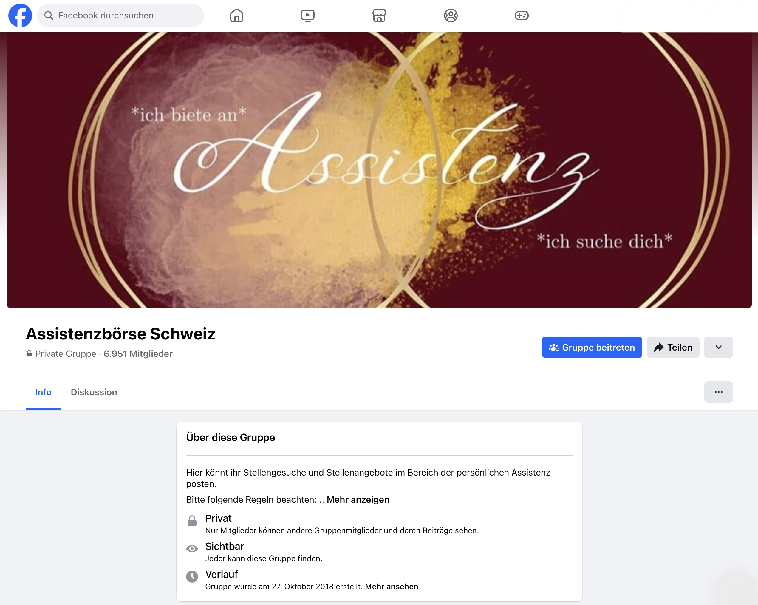 Facebook Gruppe Assistenzbörse